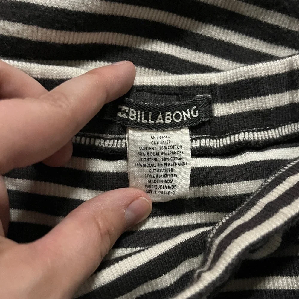 Billabong Womens Midi Skirt L Brown White Stripe Ribbed Stretch Minimalist Chic